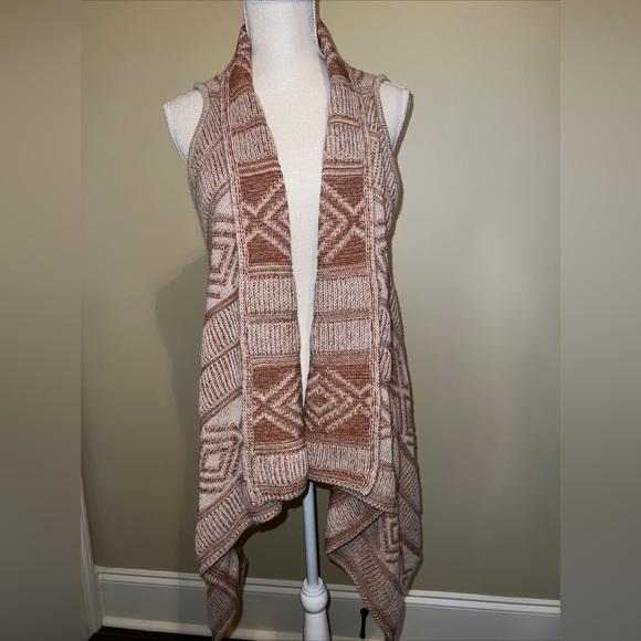 Multiples Sweaters - multiples  Open Front Long Cardigan Sweater Vest  Size M orange Aztec Sleeveless